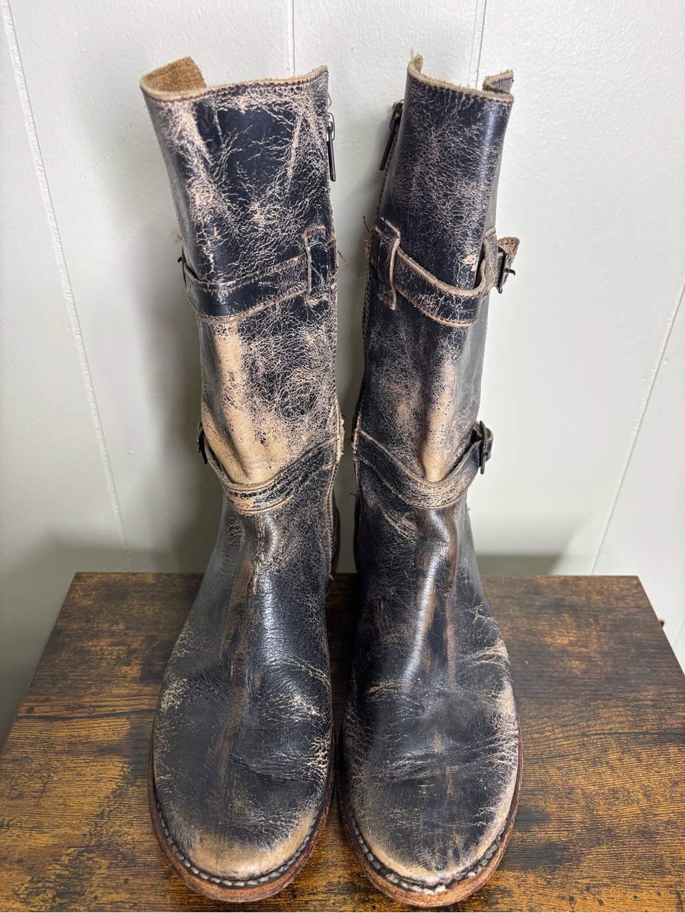 BED STU Cobbler Sandover Brown Leather Mid Buckle Boots Distressed Womens Size 9 - Picture 5 of 9